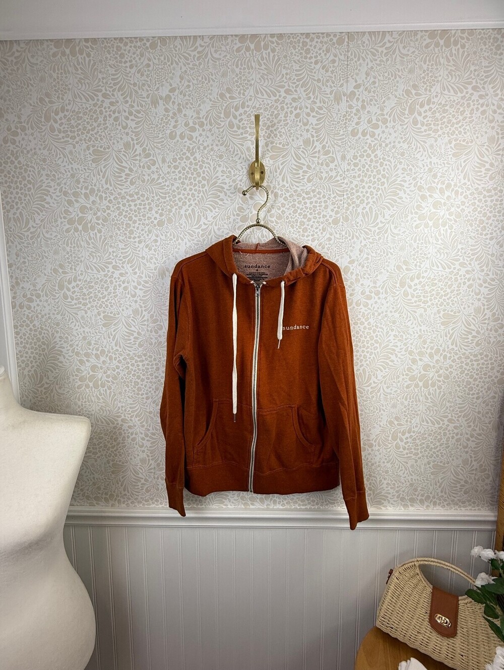Sundance Logo Burnt Orange Full Zip Hoodie Sweatshirt - Size - Small
